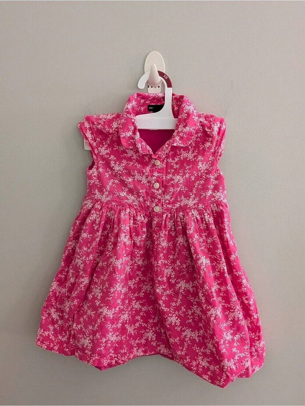 Baby Gap Hot Pink Floral Collared Dress Button Down Ditsy Print 2T Summer Toddle